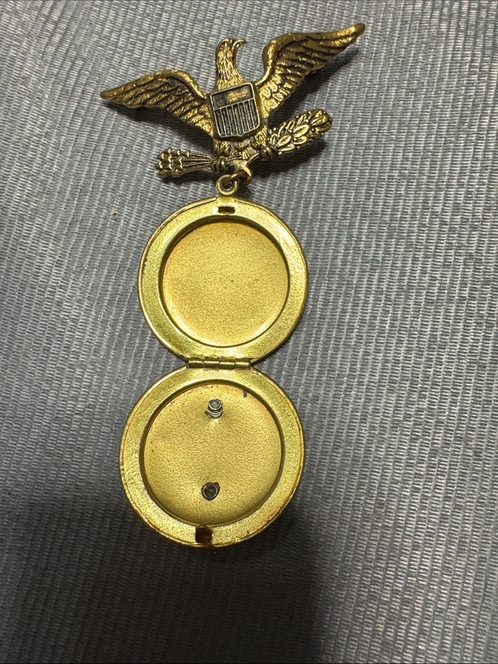 Vintage Source Unknown Gold Patriotic Eagle Brooch with Red and Blue Shield